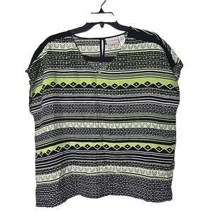 Alfred Dunner Green Black Aztec Print Rayon Sleeveless Top 18w